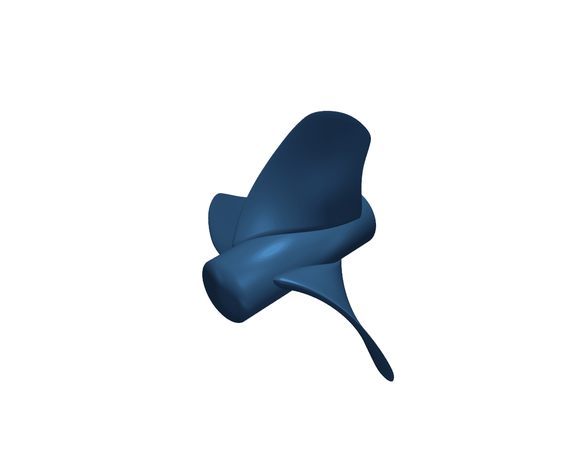Clean three-dimensional marine propeller geometry rendered in dark blue on a white background.